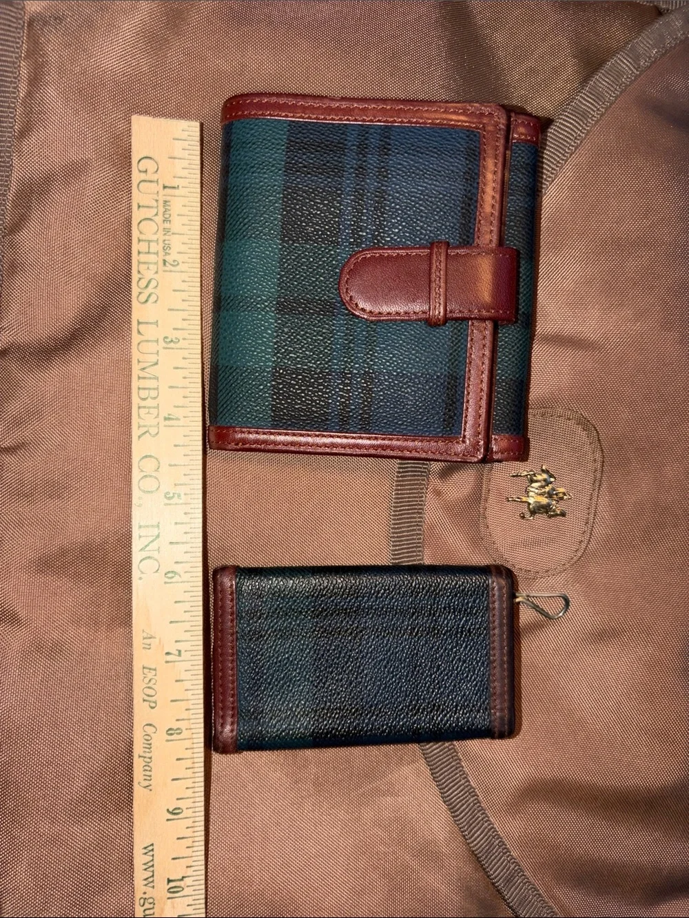 Polo by Ralph Lauren Green Plaid Leather-Trim vintage Wallet & keyholder